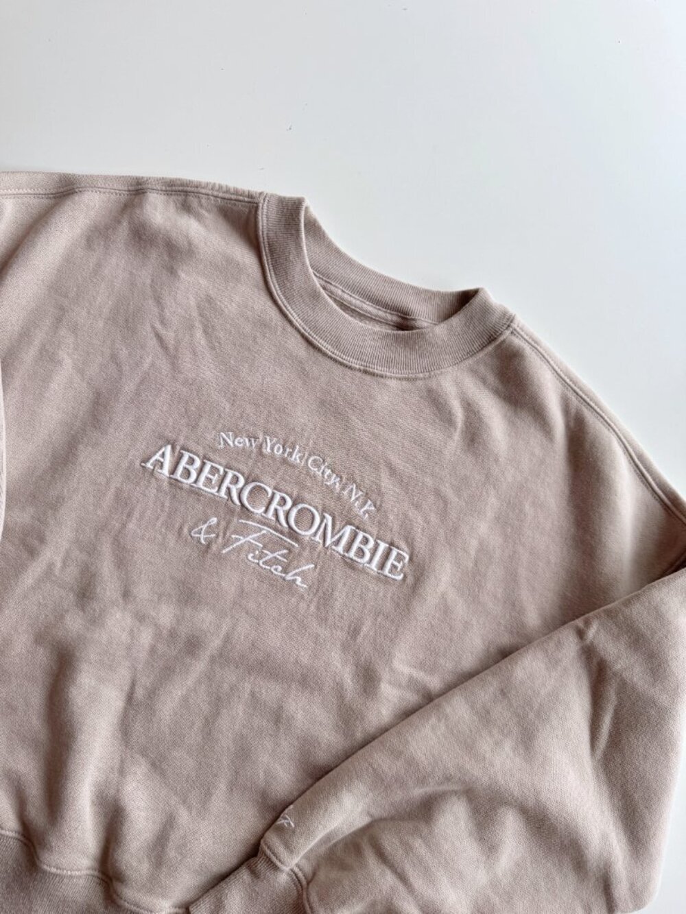 ABERCROMBIE & FITCH Taupe Cotton Fleece Embroidered Crew Sweatshirt, Size XS - Picture 7 of 14